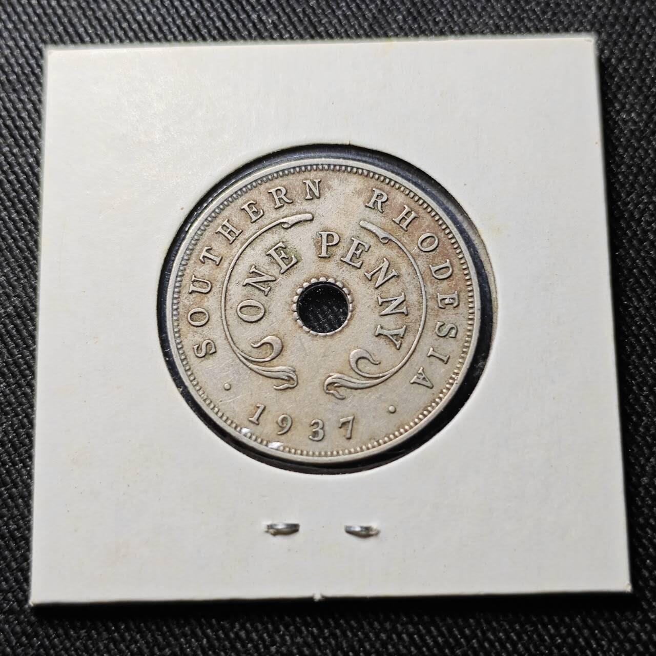 KK钱币收藏小铺  第398期 百期特拍（四拍之二） 2月预留时间 周末发货  1937英属南罗得西亚1便士镍币 乔六