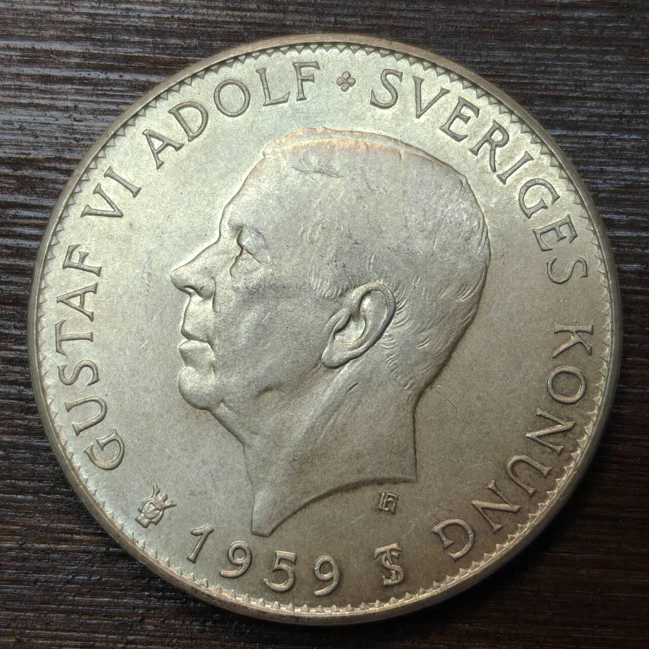 【春节前最后一拍，下一场3.3号】★第139加场★银币专场 不寄存，200包邮。不满200元，支付5元运费。《接受代拍 代送NGC评级》 37【无寄存】瑞典 1959年 5克朗纪念银币 宪法颁布150周年