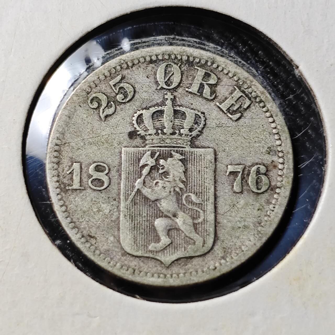 KK钱币收藏小铺  第398期 百期特拍（四拍之二） 2月预留时间 周末发货  1876挪威25欧尔银币