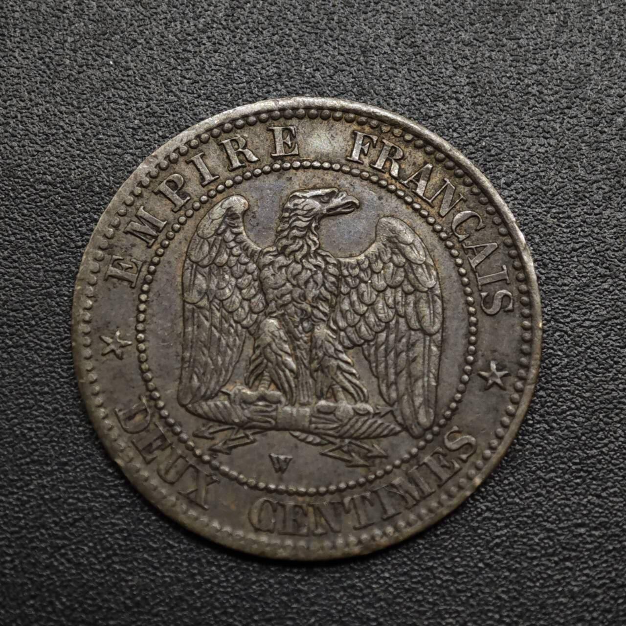 【淘币小摊】限时拍第八百六十拍  老铜币场  满百包邮可预留两周  周一统一发货  法国1854年拿破仑三世2分铜币