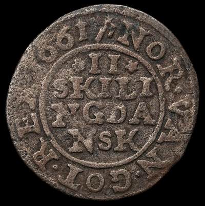 修遠堂世界钱币第103期 - 1661年丹麦2 SKILLING银币 1.09g