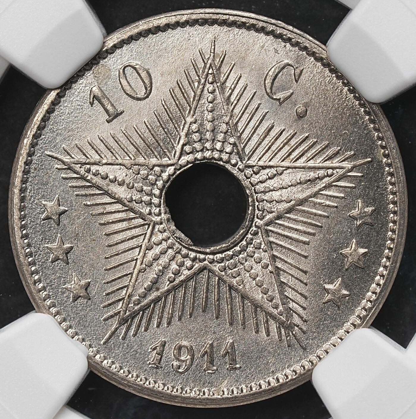 修遠堂世界钱币第103期 NGC MS65 1911年比属刚果中孔10分