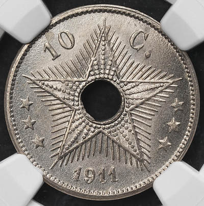 修遠堂世界钱币第103期 - NGC MS65 1911年比属刚果中孔10分