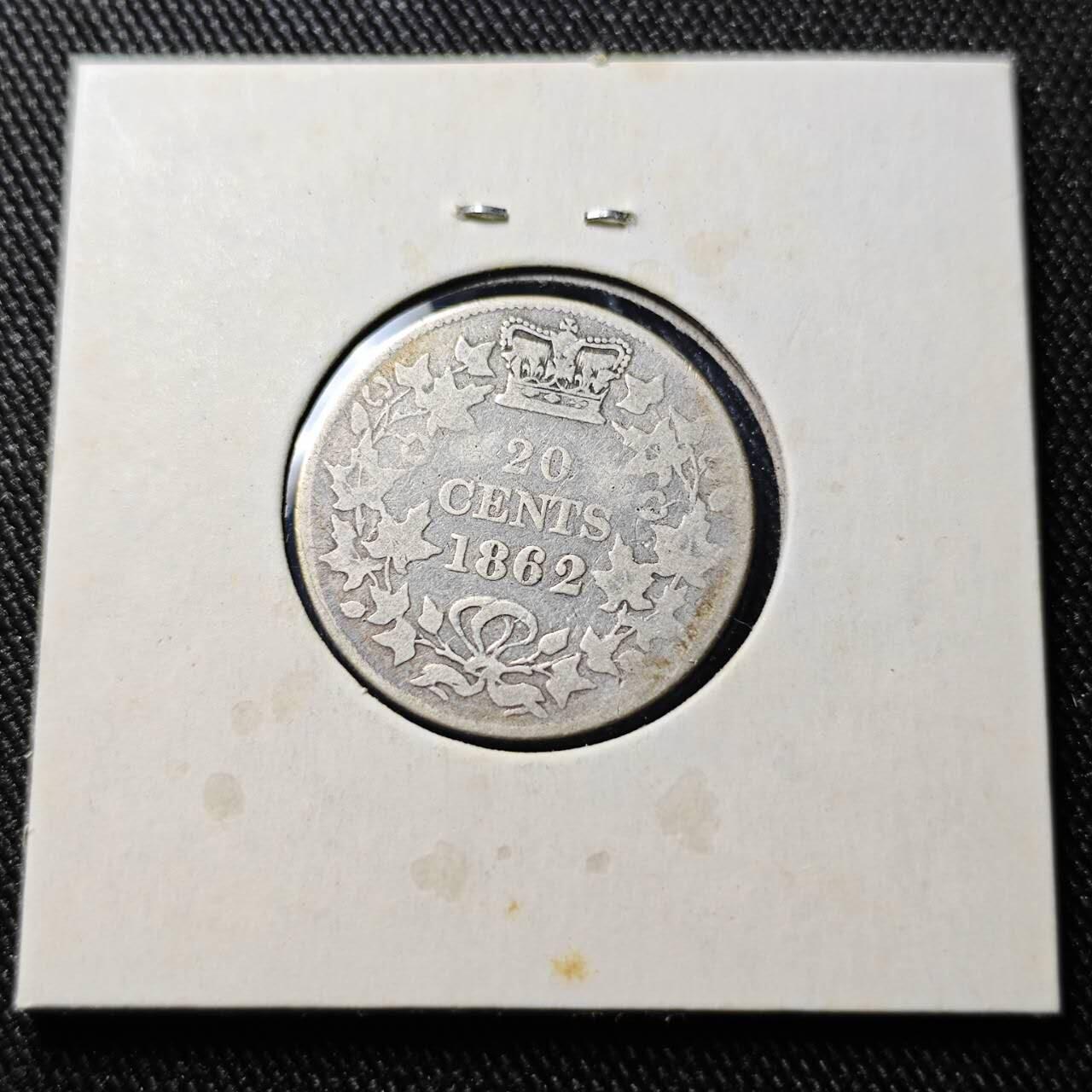 KK钱币收藏小铺  第398期 百期特拍（四拍之二） 2月预留时间 周末发货 1862 加拿大新不伦瑞克省 20分银币 KM#9 极稀地区 维多利亚头像 发行量仅15万 