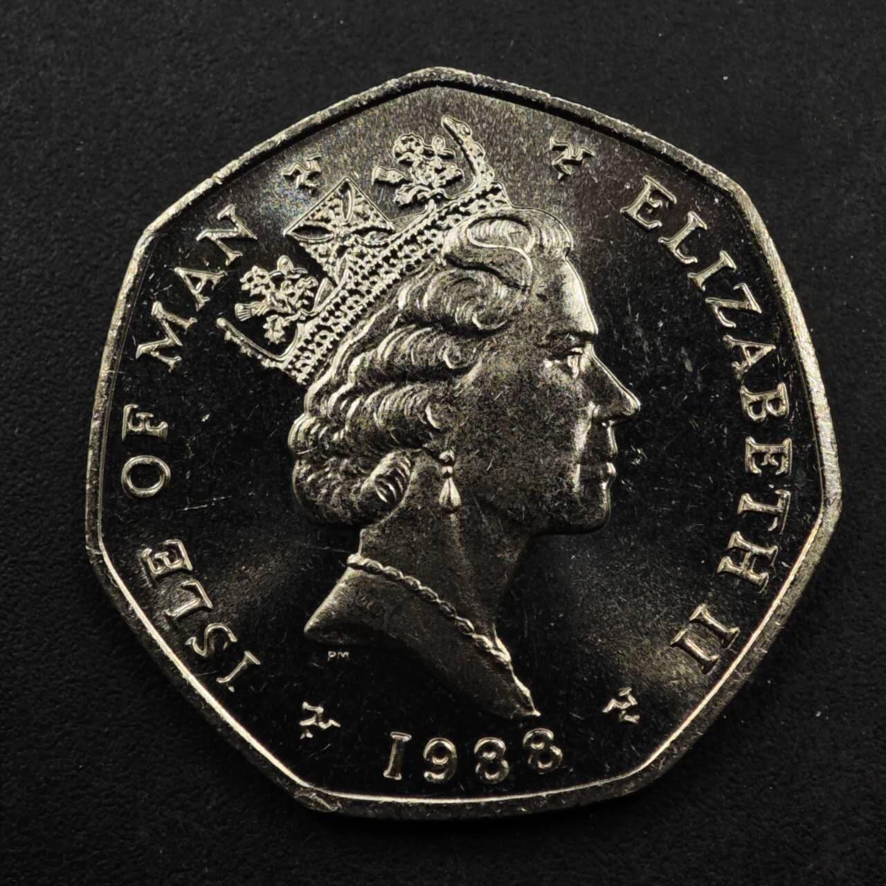 【淘币小摊】限时拍第八百五十八拍  散币场  满百包邮可预留两周  周一统一发货  马恩岛1988年电脑50便士镍币