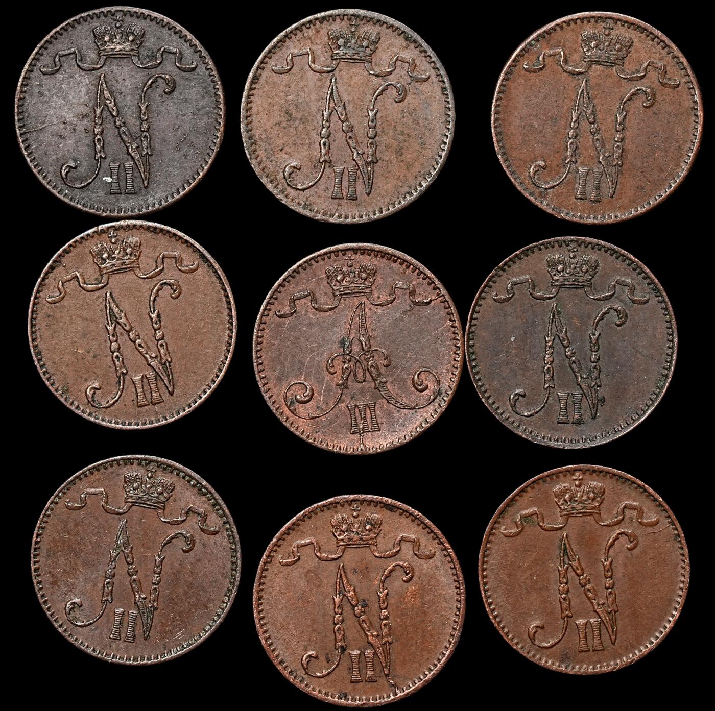 修遠堂世界钱币第103期 芬兰1盆尼铜币一组