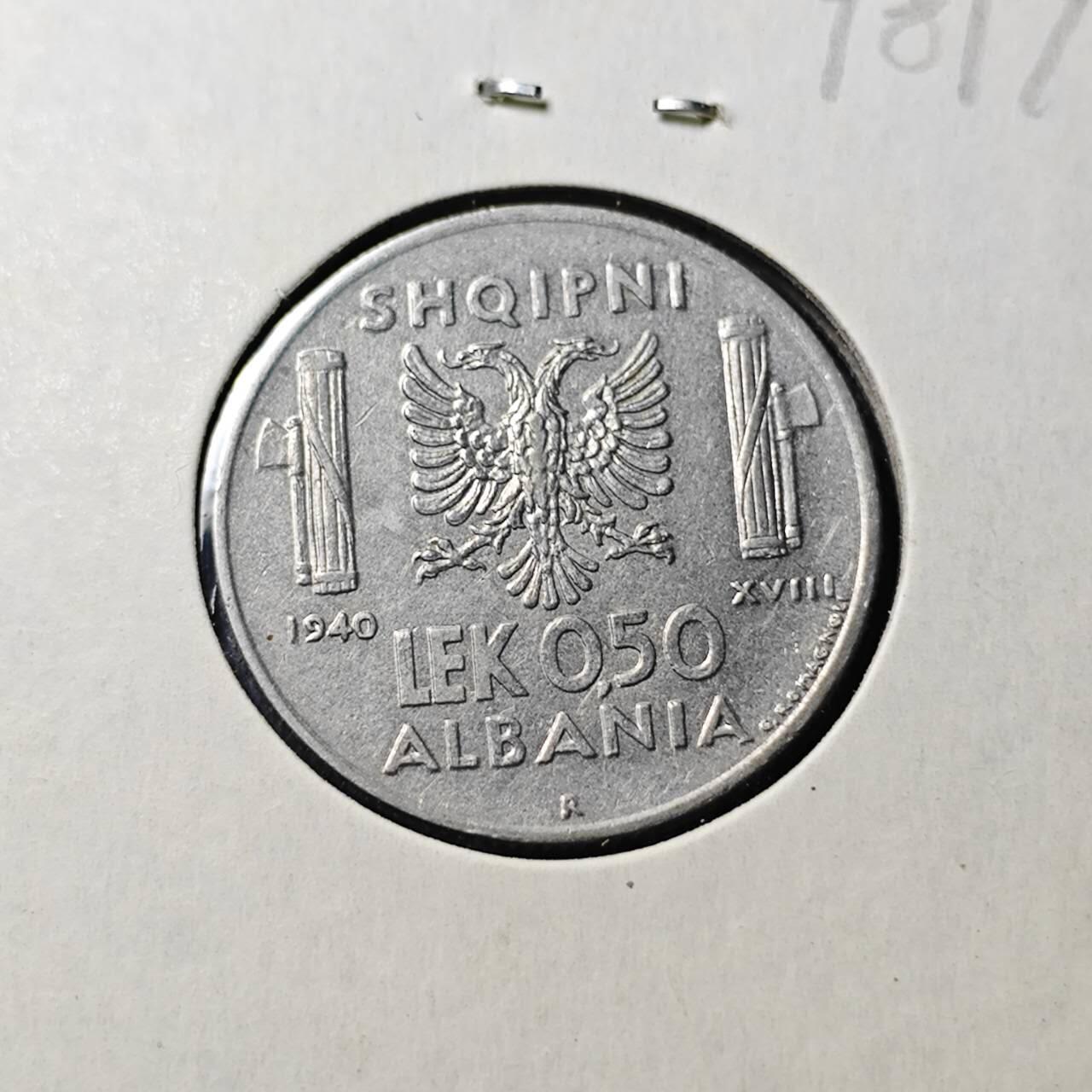 KK钱币收藏小铺  第398期 百期特拍（四拍之二） 2月预留时间 周末发货  1940意占阿尔巴尼亚0.5列克镍币