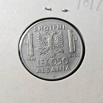 KK钱币收藏小铺  第398期 百期特拍（四拍之二） 2月预留时间 周末发货 -  1940意占阿尔巴尼亚0.5列克镍币