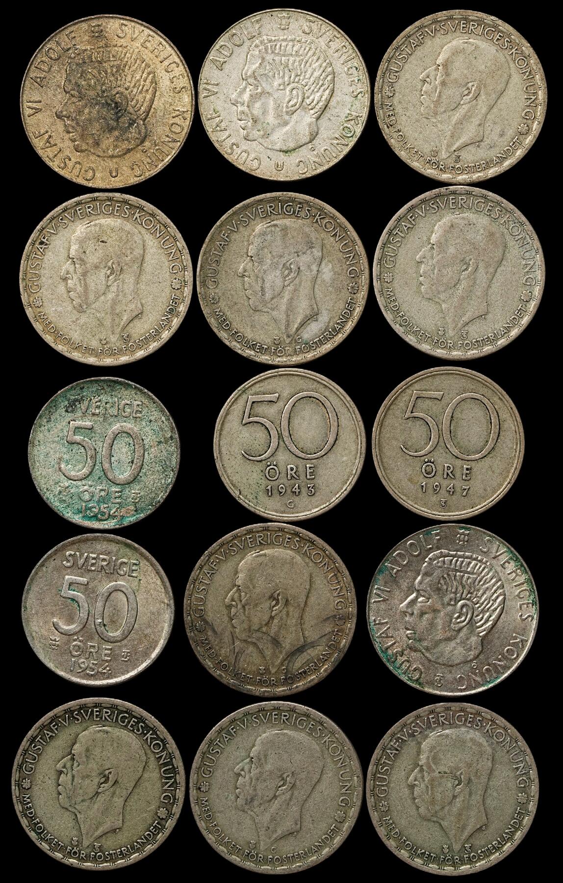 修遠堂世界钱币第103期 瑞典旧银币一组，总重96.08g，含银40%