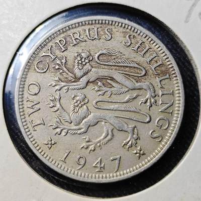 KK钱币收藏小铺  第398期 百期特拍（四拍之二） 2月预留时间 周末发货 -  1947英属塞浦路斯乔六2先令镍币  发行量72万 独年
