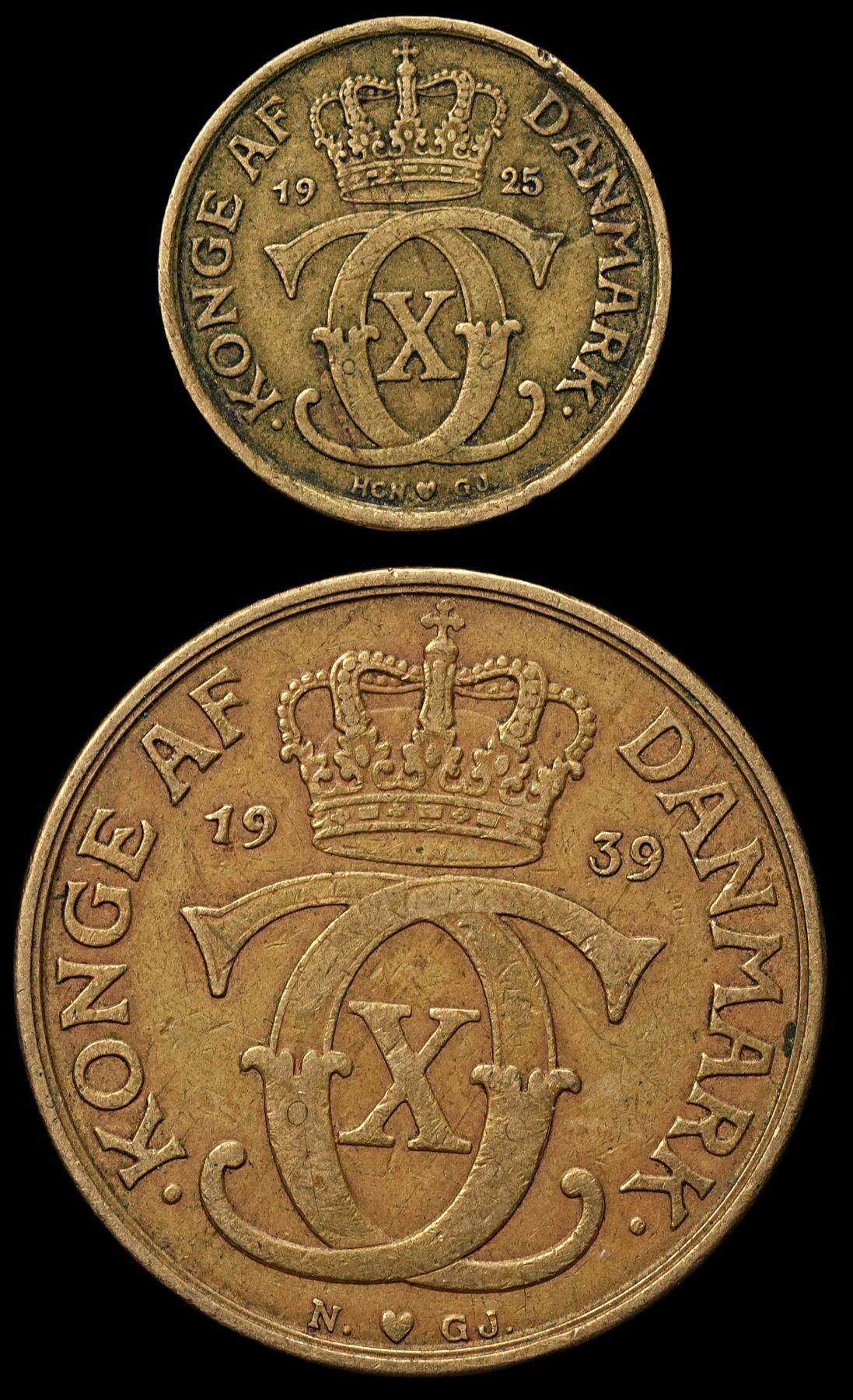 修遠堂世界钱币第103期 丹麦皇冠1，2克朗两枚