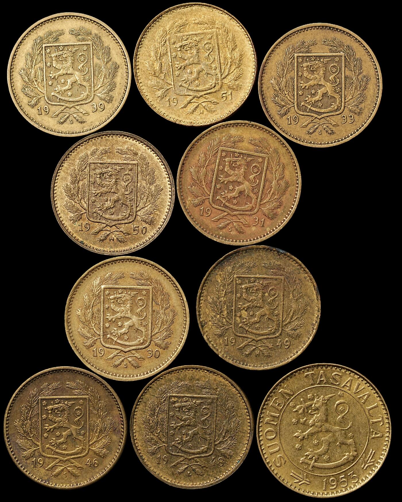 修遠堂世界钱币第103期 芬兰旧钱币一组