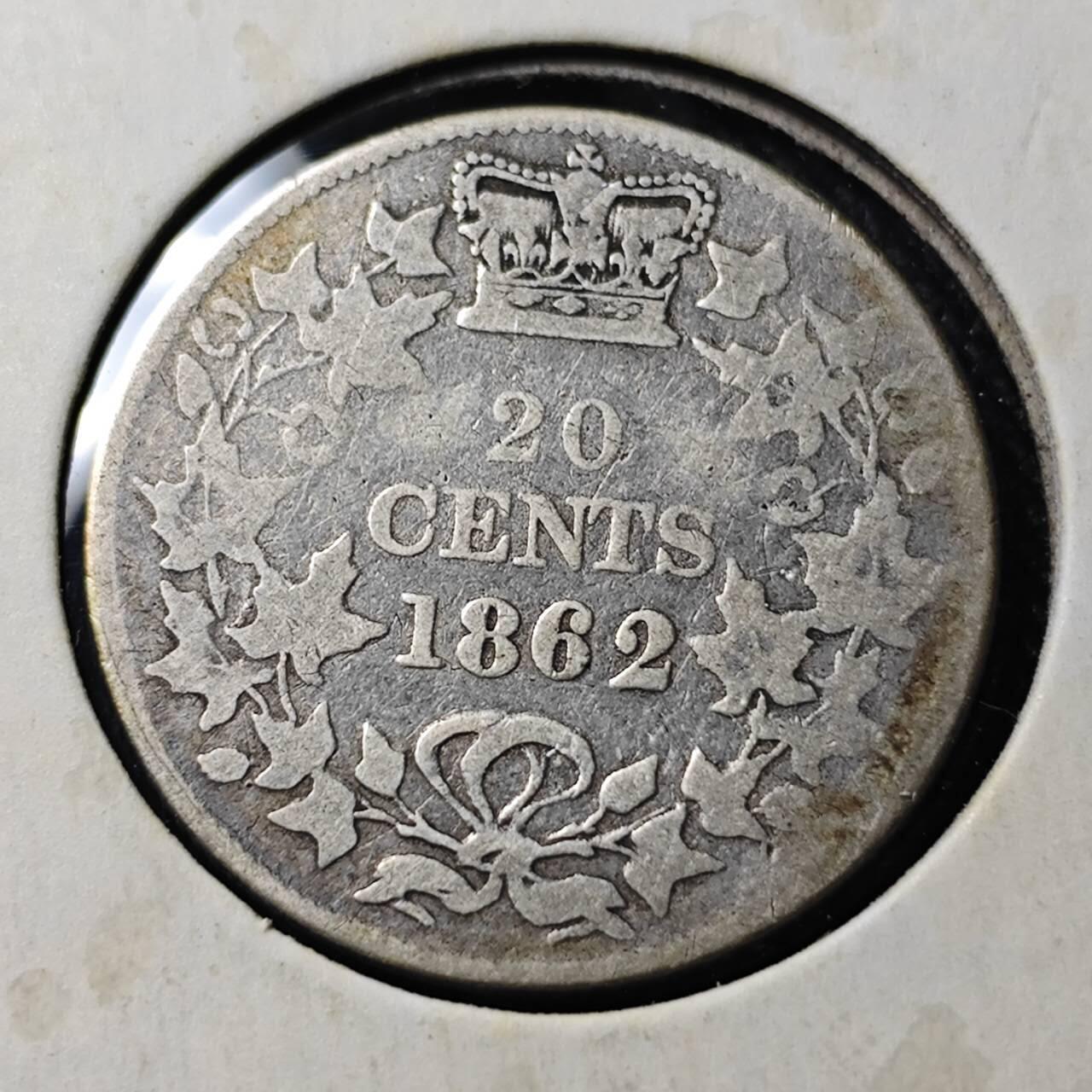 KK钱币收藏小铺  第398期 百期特拍（四拍之二） 2月预留时间 周末发货 1862 加拿大新不伦瑞克省 20分银币 KM#9 极稀地区 维多利亚头像 发行量仅15万 