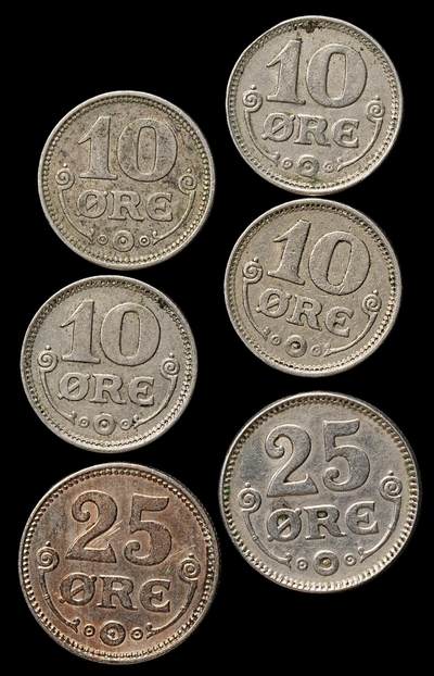 修遠堂世界钱币第103期 - 1922年丹麦10，25欧尔一组，少见的年份