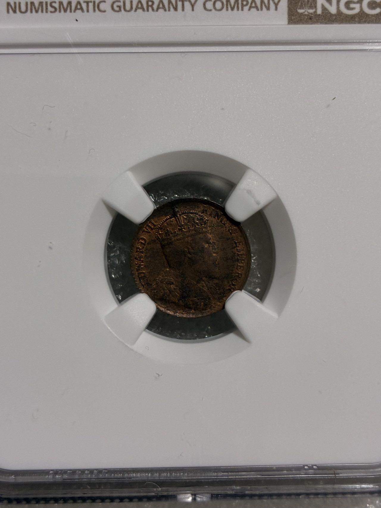NGC UNCD 英属锡兰1904年 爱德华七世 1/4分 铜币