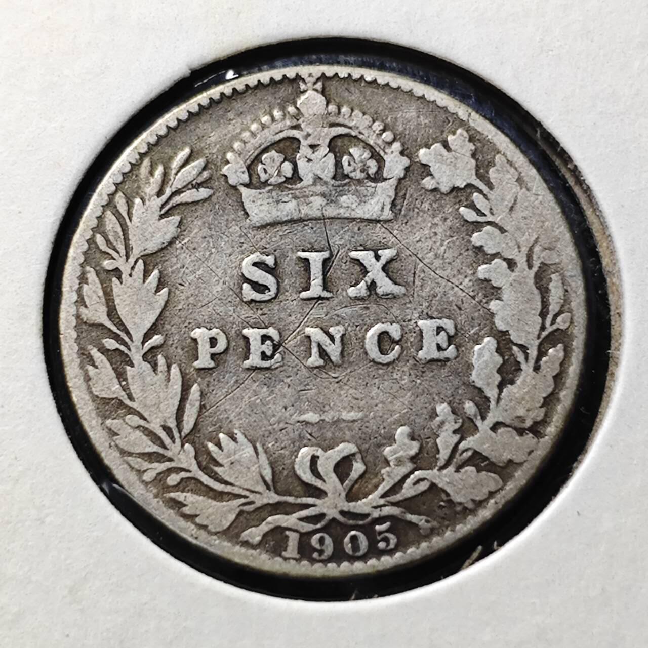 KK钱币收藏小铺  第398期 百期特拍（四拍之二） 2月预留时间 周末发货  1905英国爱七6便士银币