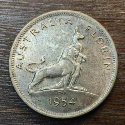 【春节前最后一拍，下一场3.3号】★第139加场★银币专场 不寄存，200包邮。不满200元，支付5元运费。《接受代拍 代送NGC评级》 - 58【无寄存】澳大利亚 1954年 1佛罗林 银币