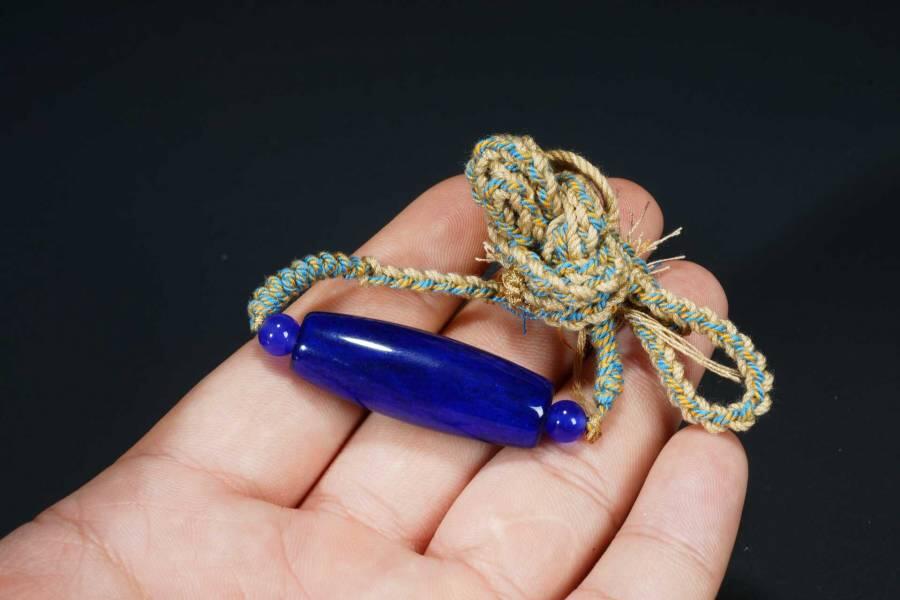 上海都达杂项专场十八（全场包邮） 天然蓝玛瑙天珠挂件 附鉴定证书