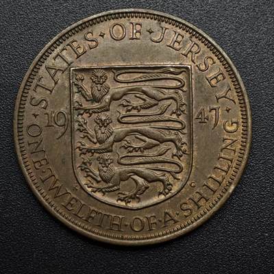 【淘币小摊】限时拍第八百六十拍  老铜币场  满百包邮可预留两周  周一统一发货  - 泽西岛1947年乔治六世1/12先令铜币