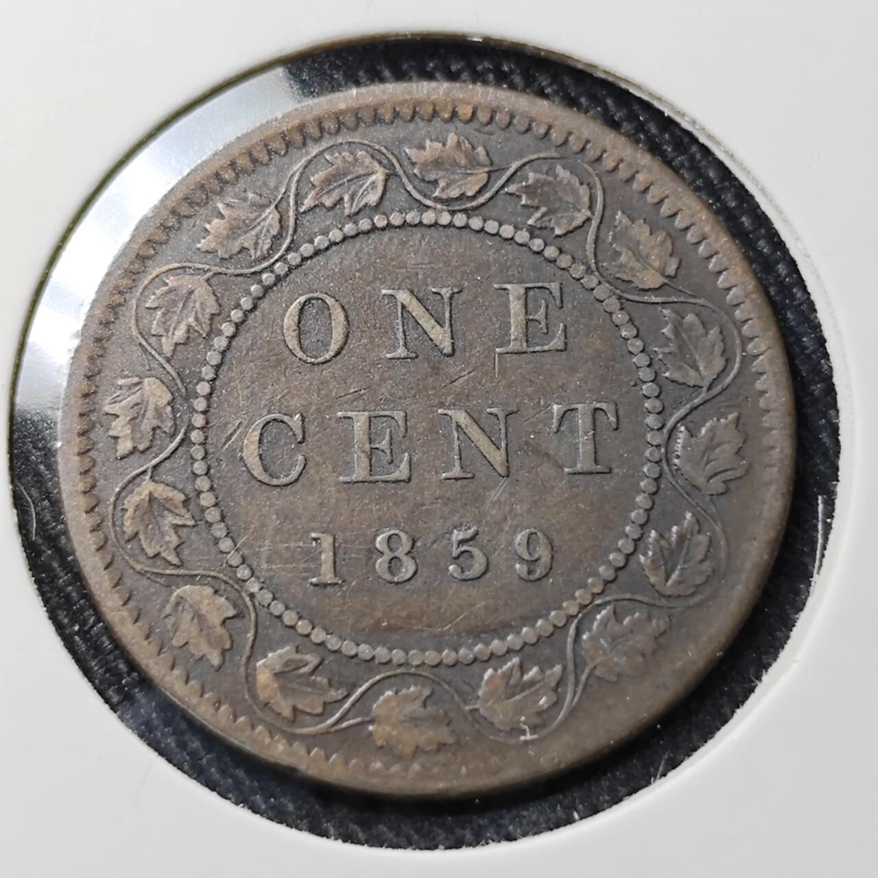 KK钱币收藏小铺  第398期 百期特拍（四拍之二） 2月预留时间 周末发货 1859英属加拿大维多利亚女王1分铜币  首版发行仅2年