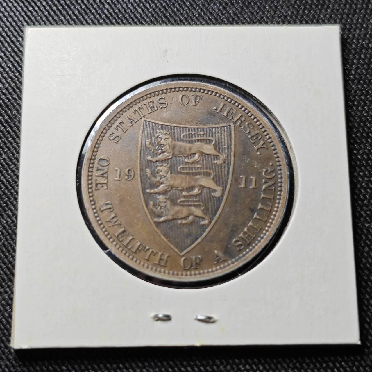 KK钱币收藏小铺  第398期 百期特拍（四拍之二） 2月预留时间 周末发货  1911英属泽西乔五1/12先令铜币