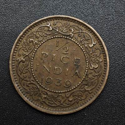 【淘币小摊】限时拍第八百六十拍  老铜币场  满百包邮可预留两周  周一统一发货  - 印度1939年乔治六世1/2派沙铜币