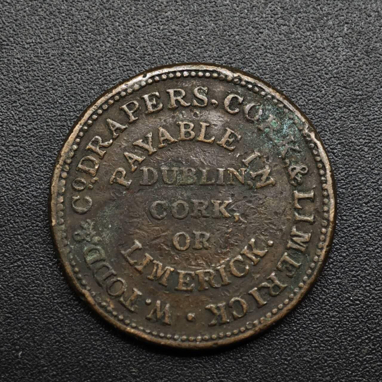 【淘币小摊】限时拍第八百六十拍  老铜币场  满百包邮可预留两周  周一统一发货  爱尔兰1834年都柏林法新铜币代币