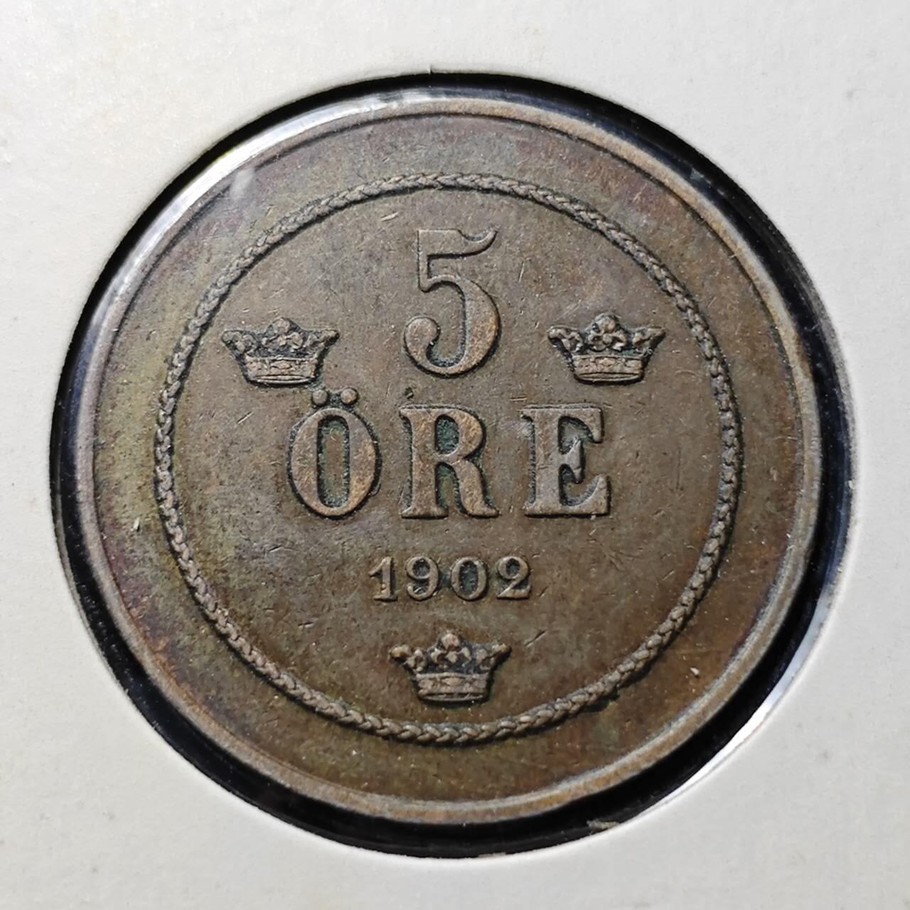 KK钱币收藏小铺  第398期 百期特拍（四拍之二） 2月预留时间 周末发货  1902瑞典5欧尔铜币