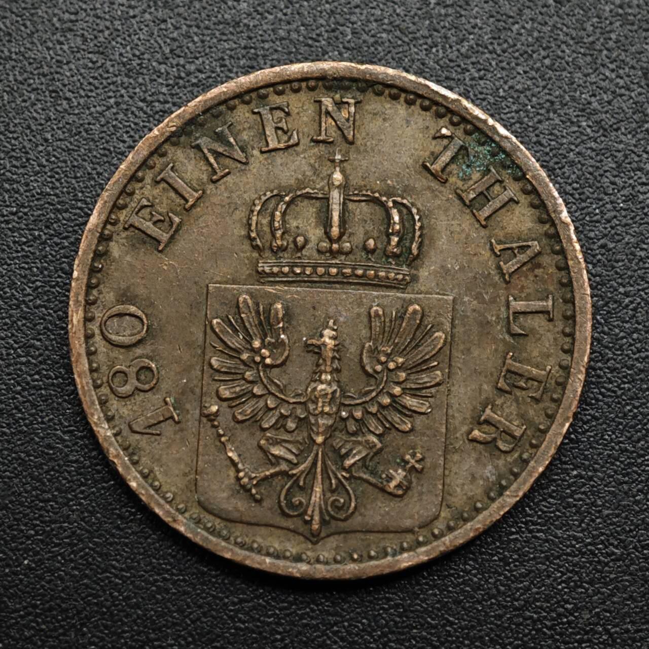 【淘币小摊】限时拍第八百六十拍  老铜币场  满百包邮可预留两周  周一统一发货  德国1867年普鲁士2芬妮铜币