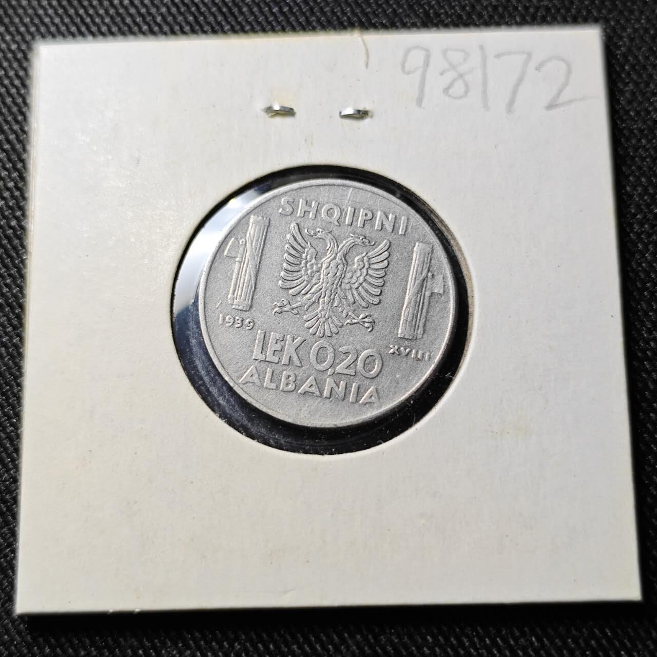 KK钱币收藏小铺  第398期 百期特拍（四拍之二） 2月预留时间 周末发货  1939意占阿尔巴尼亚0.2列克镍币