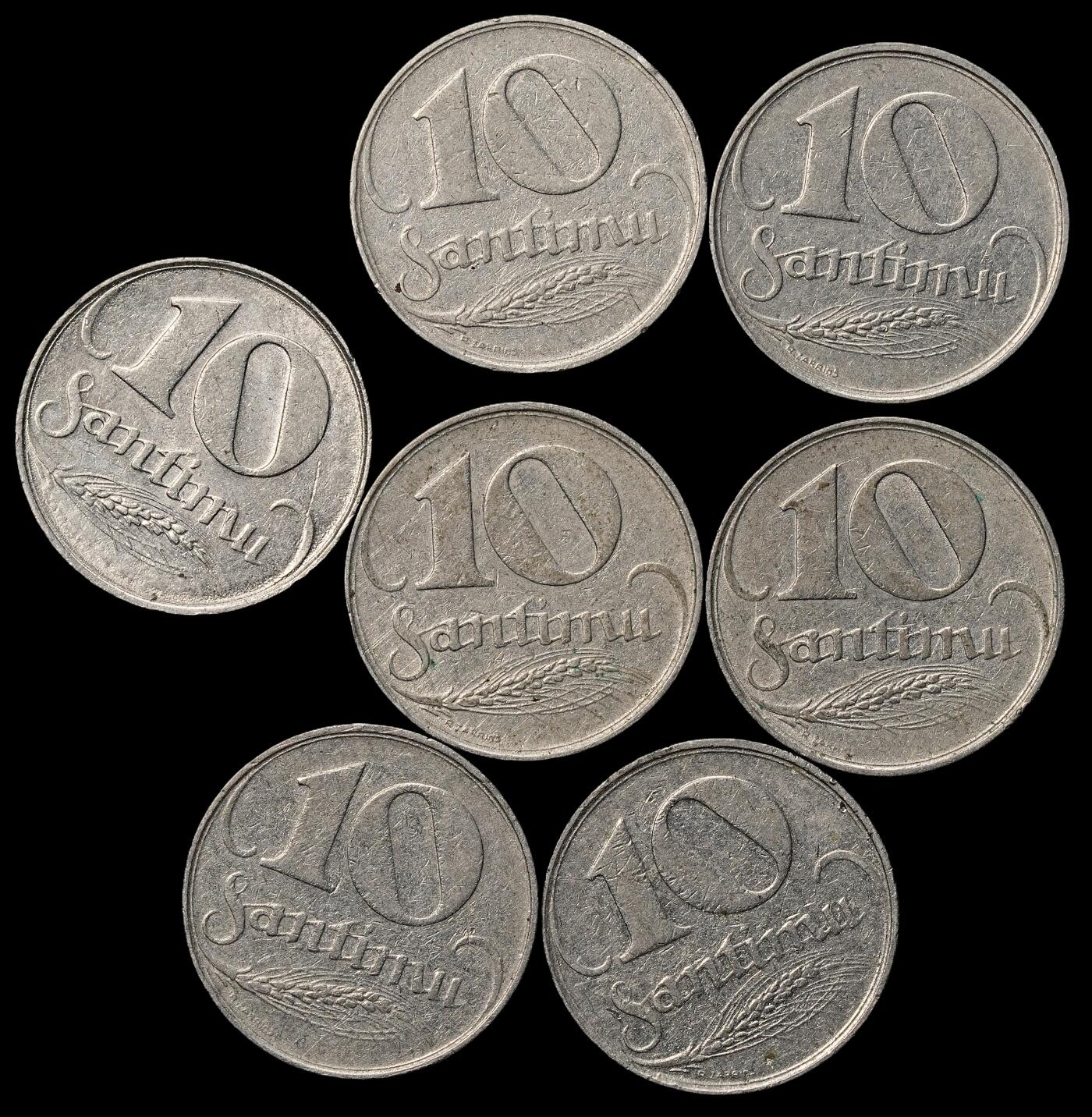 修遠堂世界钱币第103期 拉脱维亚共和国10桑提姆（Santīmi）一组
