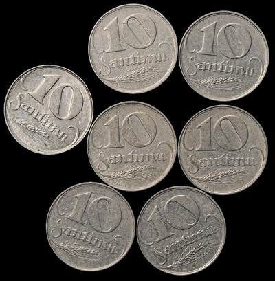 修遠堂世界钱币第103期 - 拉脱维亚共和国10桑提姆（Santīmi）一组