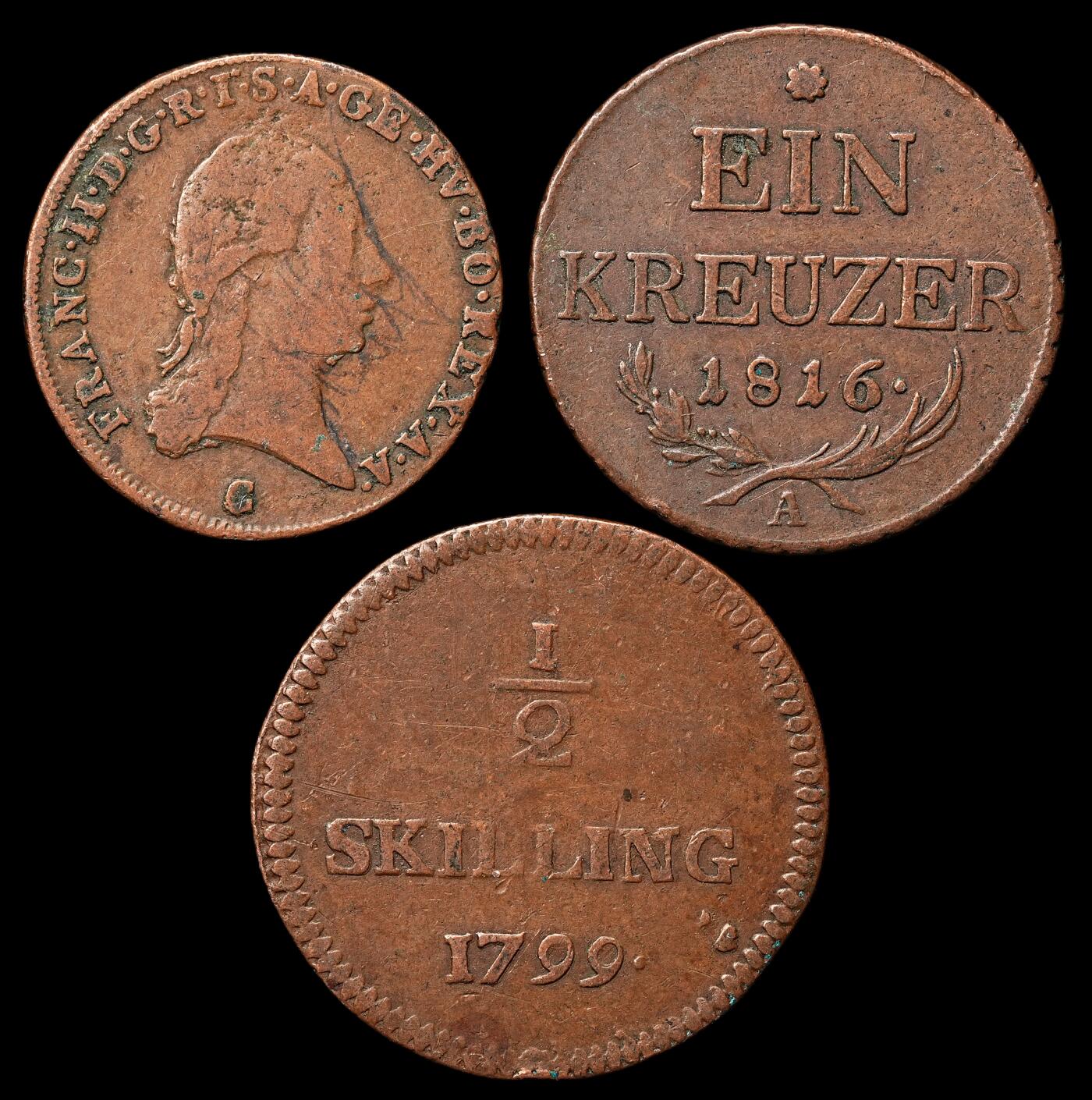 修遠堂世界钱币第103期 奥地利，瑞典老铜币3枚