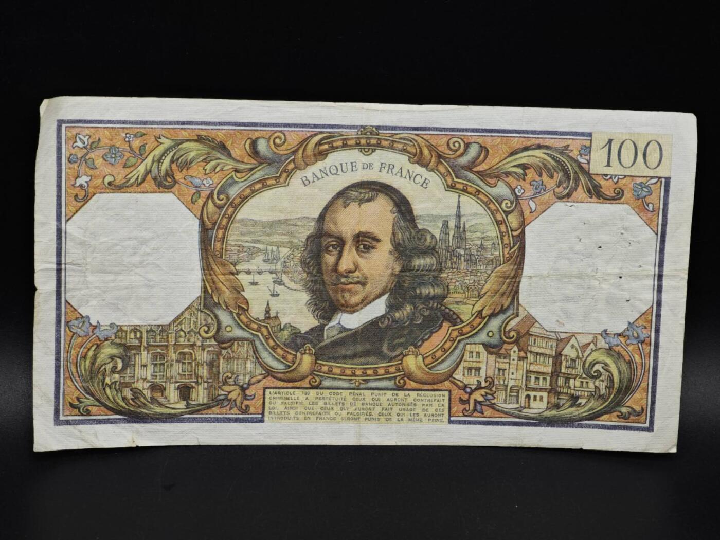 【淘币小摊】实时拍第八百五十九拍   无佣金福利纸币场   满百包邮可预留二周 每周一统一发货   法国100法郎纸币【有折针眼】