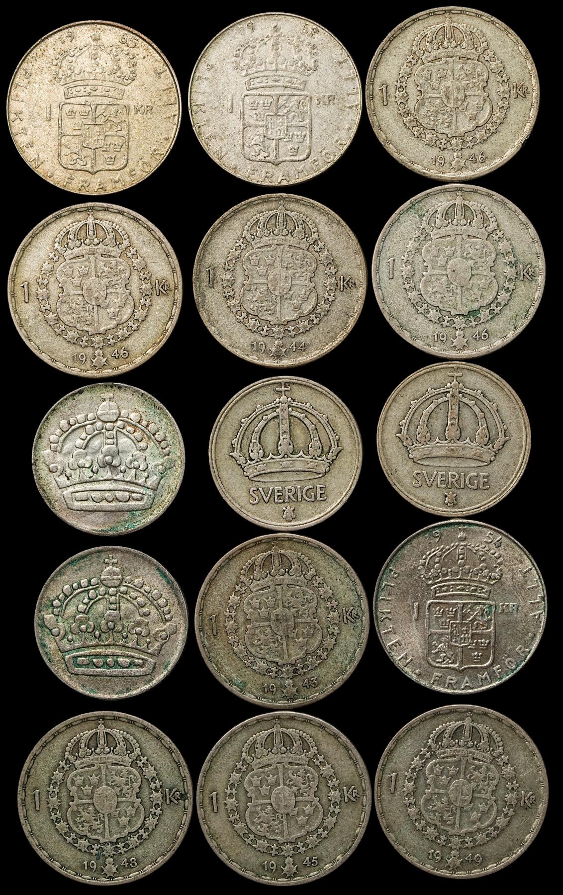 修遠堂世界钱币第103期 瑞典旧银币一组，总重96.08g，含银40%