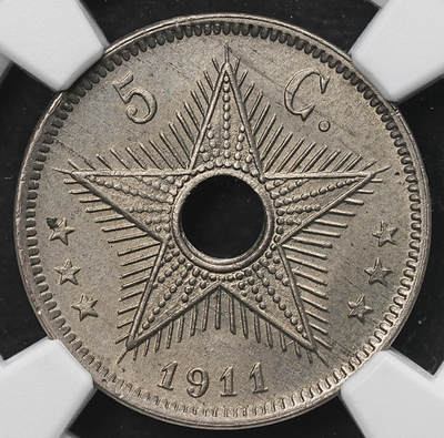 修遠堂世界钱币第103期 - NGC MS64 1911年比属刚果中孔5分