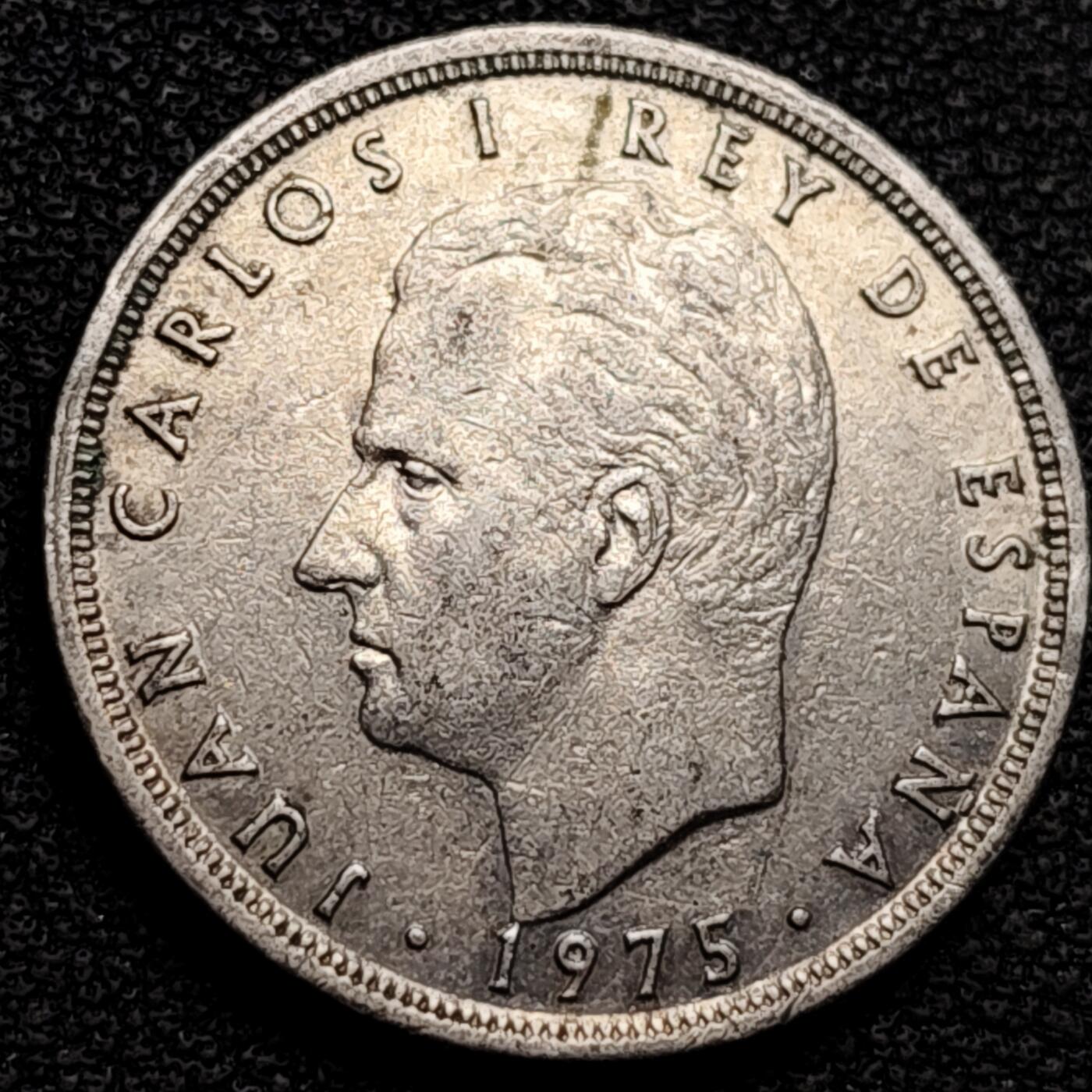 泉币菌-第180场- 精品福利场 西班牙1975年 5比塞塔镍币 卡洛斯一世 23mm  西班牙国徽