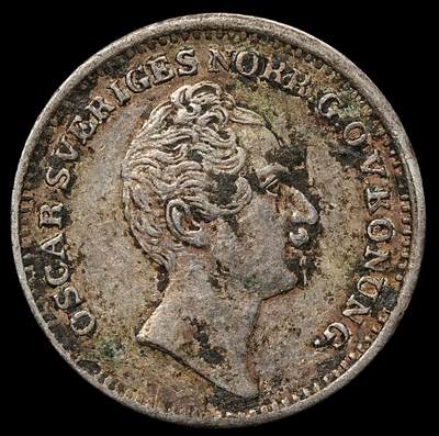 修遠堂世界钱币第103期 - 1855年瑞典1/16泰勒银币，2.11g，含银75%