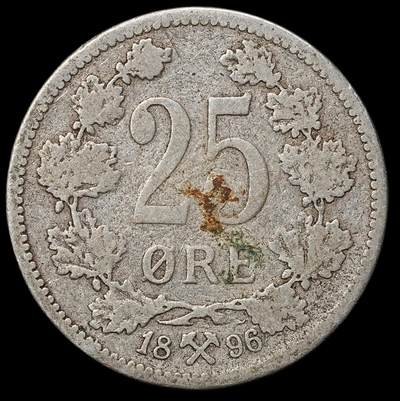 修遠堂世界钱币第103期 - 1896年挪威25欧尔银币，2.30g，少见品种