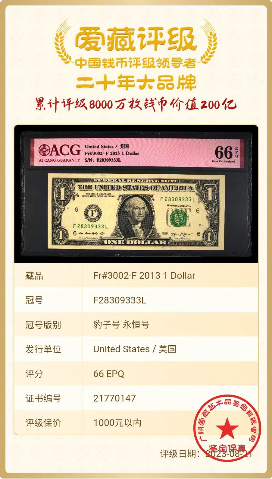 ACG评级美元纸币