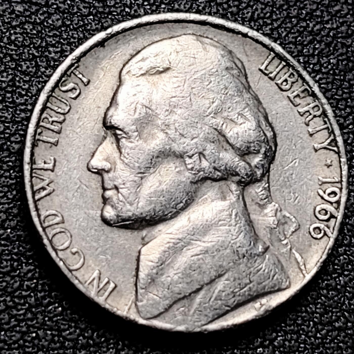 泉币菌-第180场- 精品福利场 早期 美国1966年5美分纪念币 杰斐逊 及 故居蒙蒂塞洛庄园 21mm 