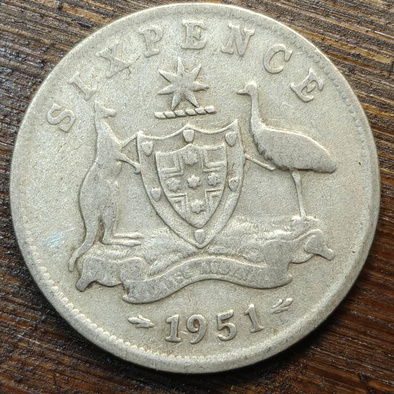 【春节前最后一拍，下一场3.3号】★第139加场★银币专场 不寄存，200包邮。不满200元，支付5元运费。《接受代拍 代送NGC评级》 128【无寄存】澳大利亚 1951年 6便士 银币