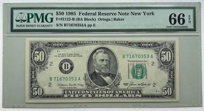 【礼羽收藏】🌏世界钱币拍卖港币靓号专场 - 1985年 50美元 老壳PMG66 号码无4