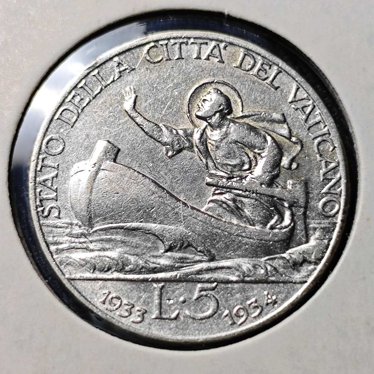 KK钱币收藏小铺  第398期 百期特拍（四拍之二） 2月预留时间 周末发货 1934梵蒂冈5里拉银币 纪念币