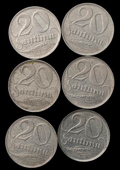 修遠堂世界钱币第103期 - 拉脱维亚共和国20桑提姆（Santīmi）一组