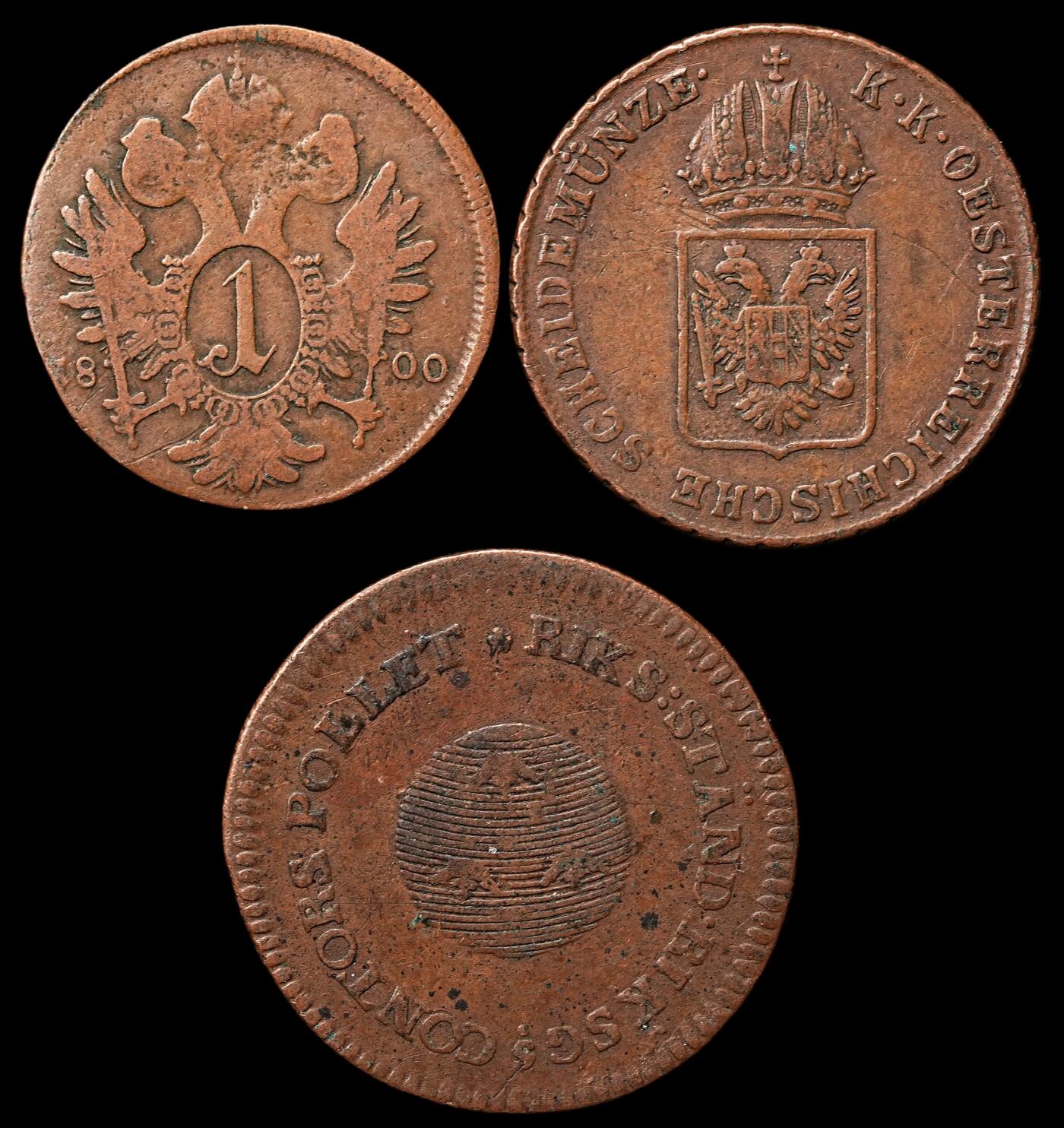 修遠堂世界钱币第103期 奥地利，瑞典老铜币3枚