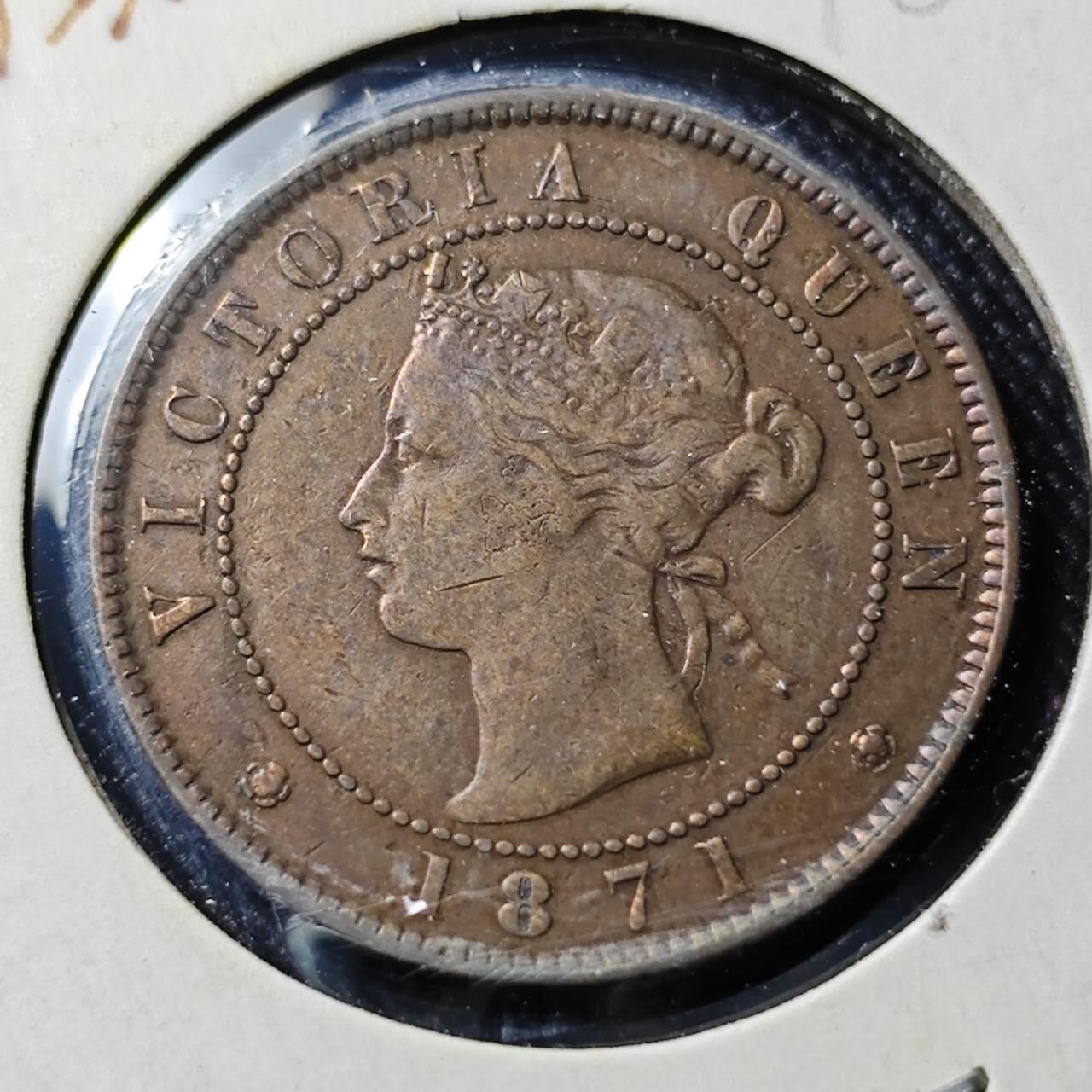 KK钱币收藏小铺  第398期 百期特拍（四拍之二） 2月预留时间 周末发货  1871 加拿大爱德华王子岛1分 少见地区 维多利亚头像 橡树图案