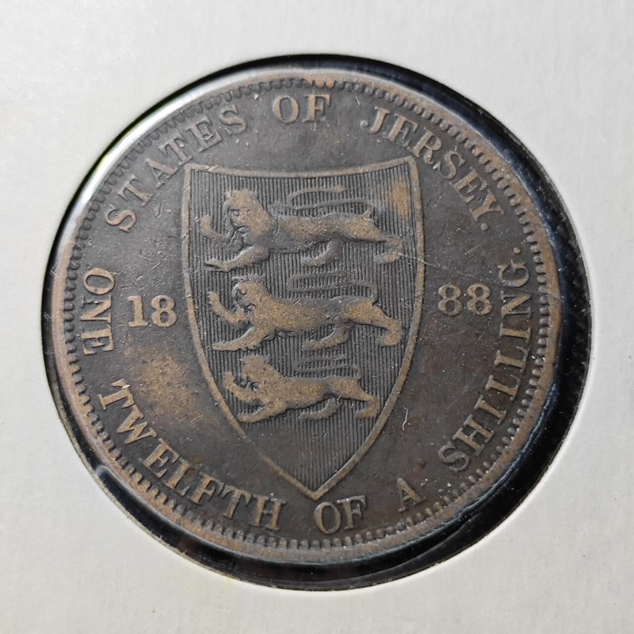 KK钱币收藏小铺  第398期 百期特拍（四拍之二） 2月预留时间 周末发货  1888英属泽西维多利亚女王1/12先令铜币