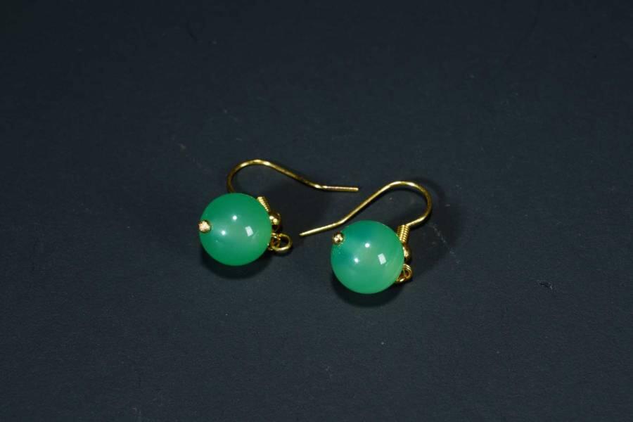 上海都达杂项专场十八（全场包邮） 天然绿玛瑙圆珠耳环一对