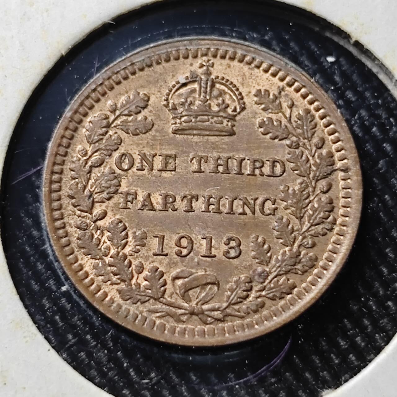 KK钱币收藏小铺  第398期 百期特拍（四拍之二） 2月预留时间 周末发货  英国乔治五1913年1/3法新小铜币 带光!